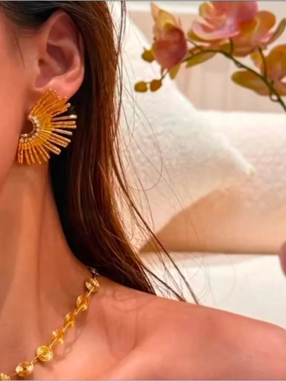 Radiant Gold Sunburst Earrings with Crystal Accents